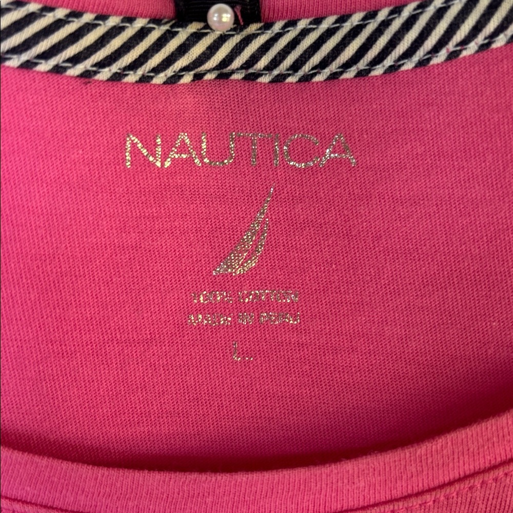 PRE-LOVED NAUTICA WOMEN’s PINK SHORT SLEEVE TEE- SIZE LARGE - Picture 6 of 12